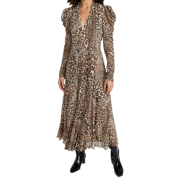 💕RONNY KOBO💕 Bernadette Pleated Leopard-Print Chiffon Midi Dress ~ Small NWT - Picture 10 of 16